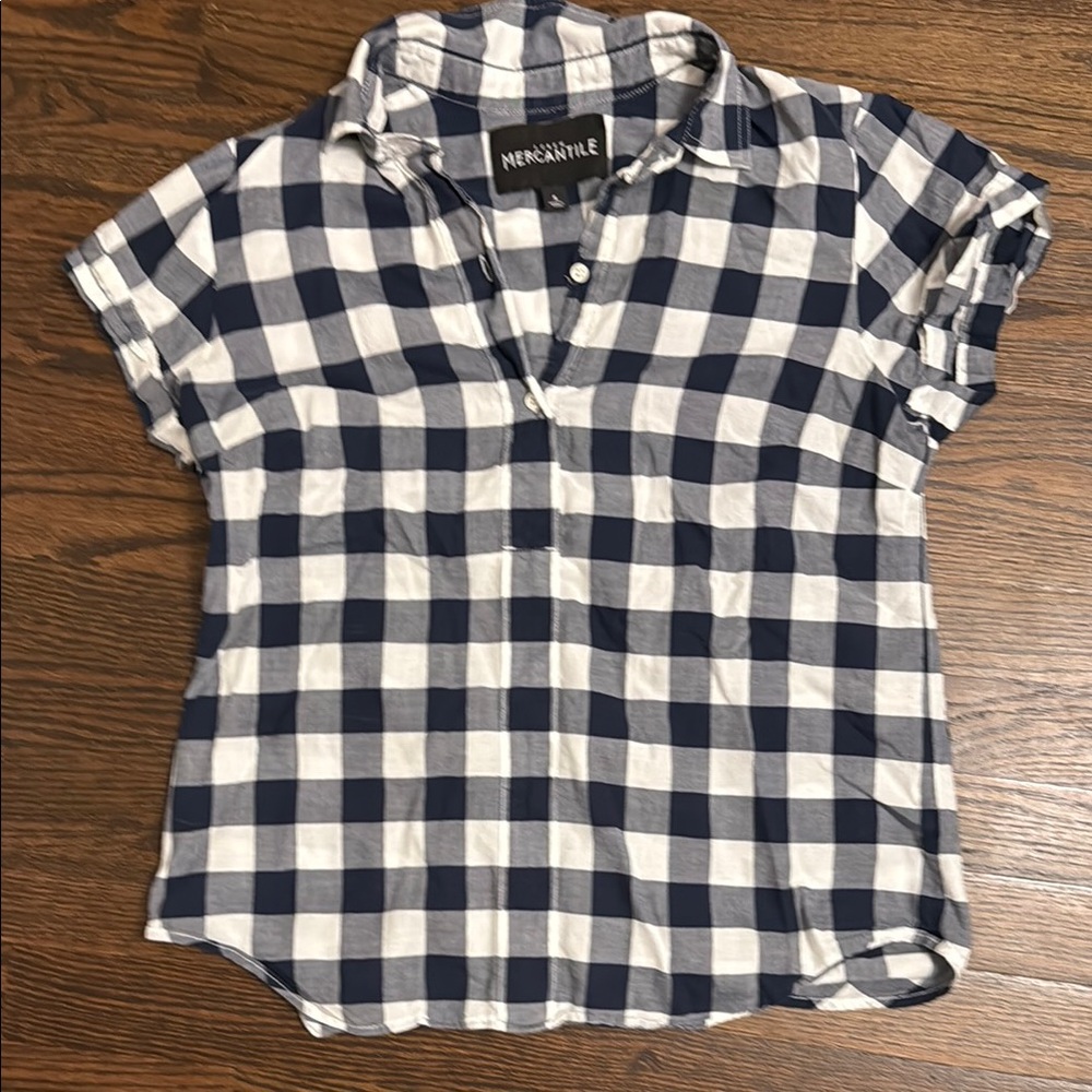 J. Crew Navy and White Checkered Top